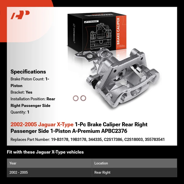 2002-2005 Jaguar X-Type 1-Pc Brake Caliper Rear Right Passenger Side 1-Piston A-Premium APBC2376