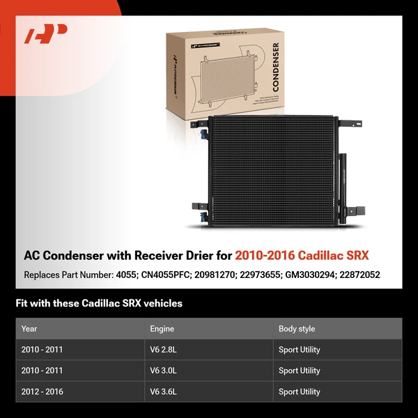 AC Condenser with Receiver Drier for 2010-2016 Cadillac SRX