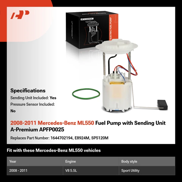 2008-2011 Mercedes-Benz ML550 Fuel Pump with Sending Unit A-Premium APFP0025