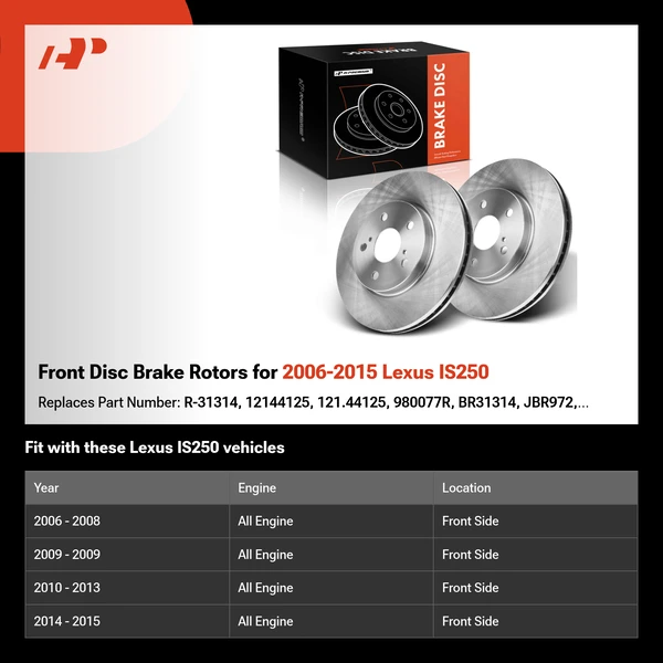 Front Disc Brake Rotors for 2006-2015 Lexus IS250