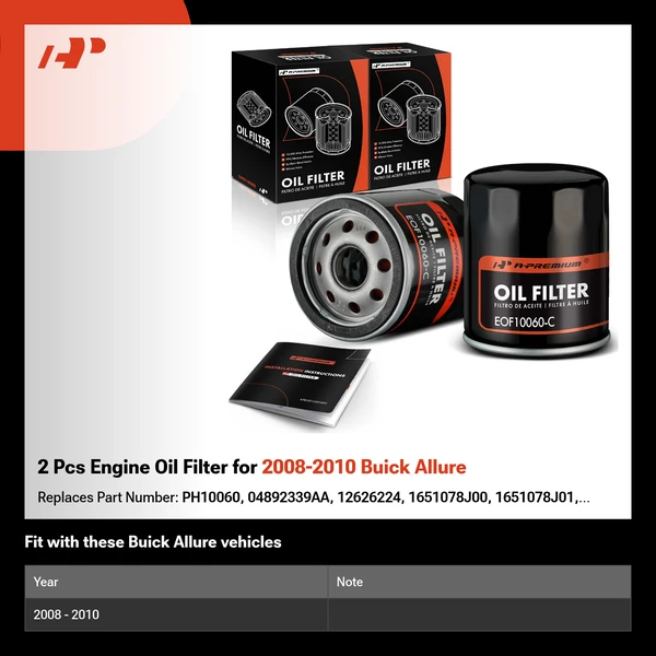 2 Pcs Engine Oil Filter for 2008-2010 Buick Allure