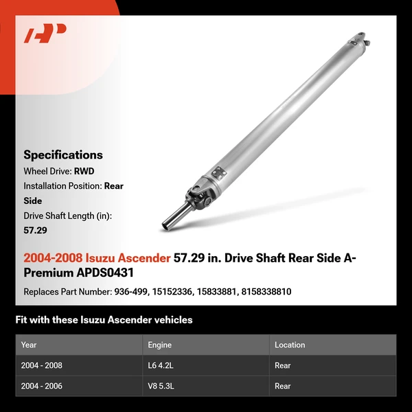 2004-2008 Isuzu Ascender 57.29 in. Drive Shaft Rear Side A-Premium APDS0431