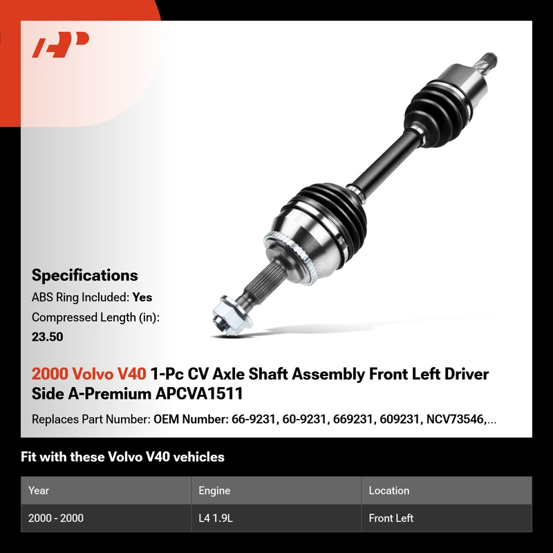 2000 Volvo V40 1-Pc CV Axle Shaft Assembly Front Left Driver Side A-Premium APCVA1511