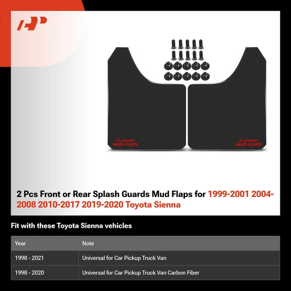 2 Pcs Front or Rear Splash Guards Mud Flaps for 1999-2001 2004-2008 2010-2017 2019-2020 Toyota Sienna