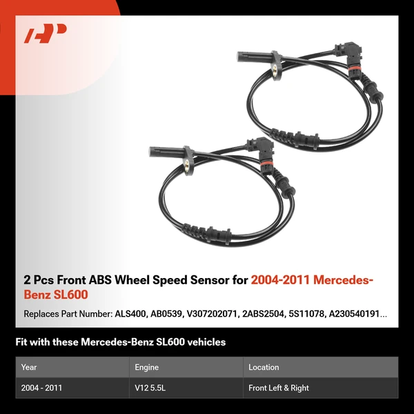 2 Pcs Front ABS Wheel Speed Sensor for 2004-2011 Mercedes-Benz SL600