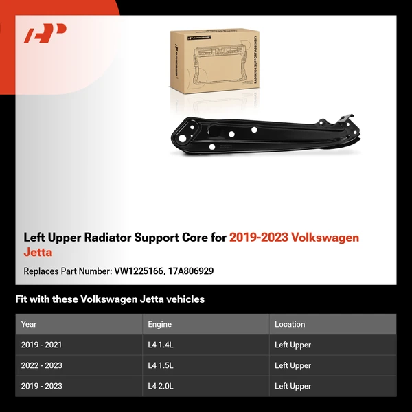 Left Upper Radiator Support Core for 2019-2023 Volkswagen Jetta