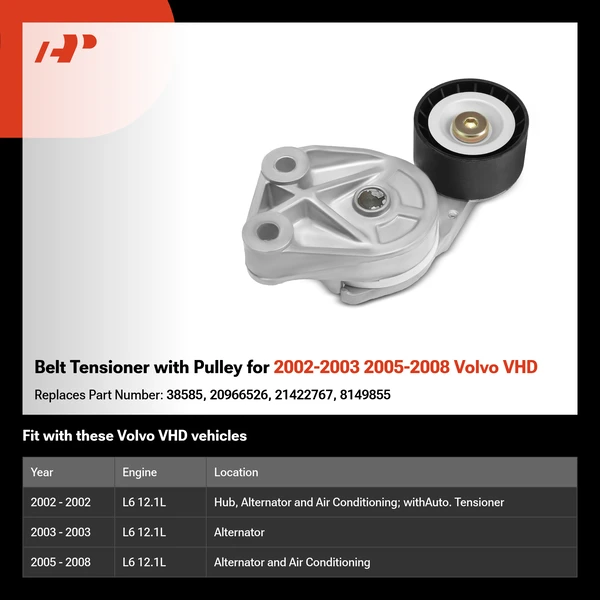 Belt Tensioner with Pulley for 2002-2003 2005-2008 Volvo VHD