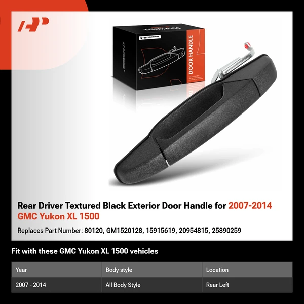 Rear Driver Textured Black Exterior Door Handle for 2007-2014 GMC Yukon XL 1500