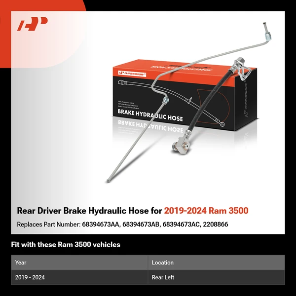 Rear Driver Brake Hydraulic Hose for 2019-2024 Ram 3500