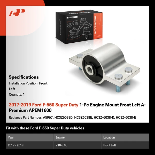2017-2019 Ford F-550 Super Duty 1-Pc Engine Mount Front Left A-Premium APEM1600