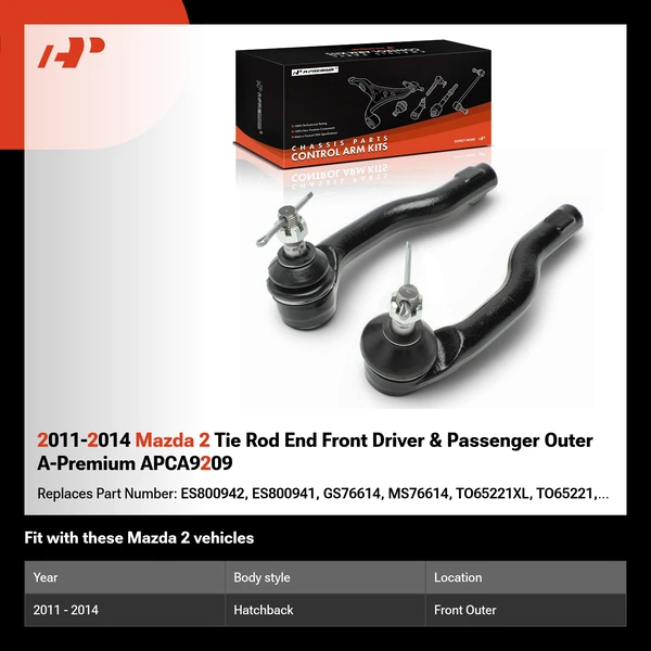 2011-2014 Mazda 2 Tie Rod End Front Driver & Passenger Outer A-Premium APCA9209