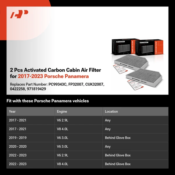 2 Pcs Activated Carbon Cabin Air Filter for 2017-2023 Porsche Panamera