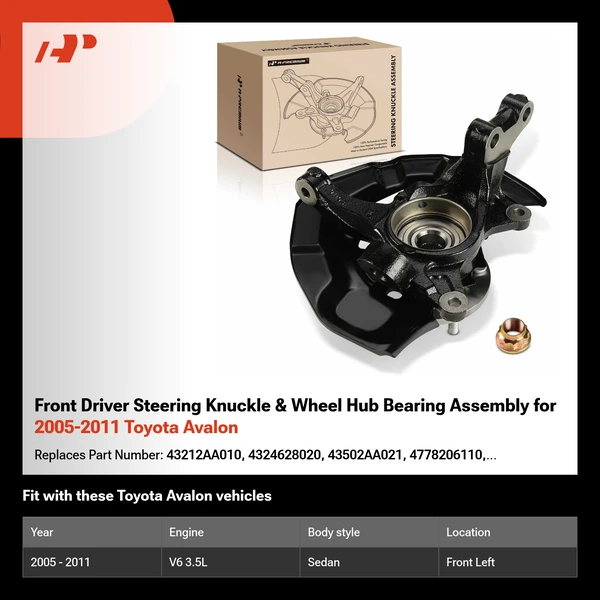 Front Driver Steering Knuckle & Wheel Hub Bearing Assembly for 2005-2011 Toyota Avalon