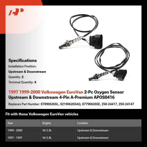 1997 1999-2000 Volkswagen EuroVan 2-Pc Oxygen Sensor Upstream & Downstream 4-Pin A-Premium APOS0416