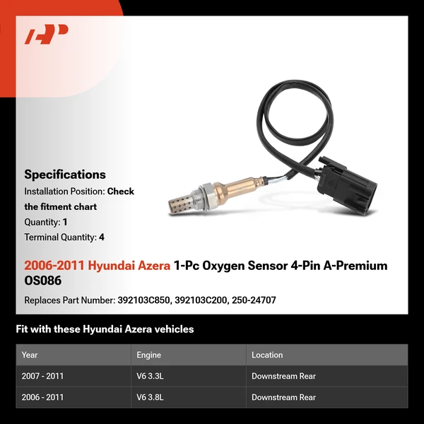 2006-2011 Hyundai Azera 1-Pc Oxygen Sensor 4-Pin A-Premium OS086