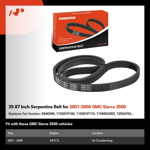39.87 Inch Serpentine Belt for 2001-2006 GMC Sierra 3500