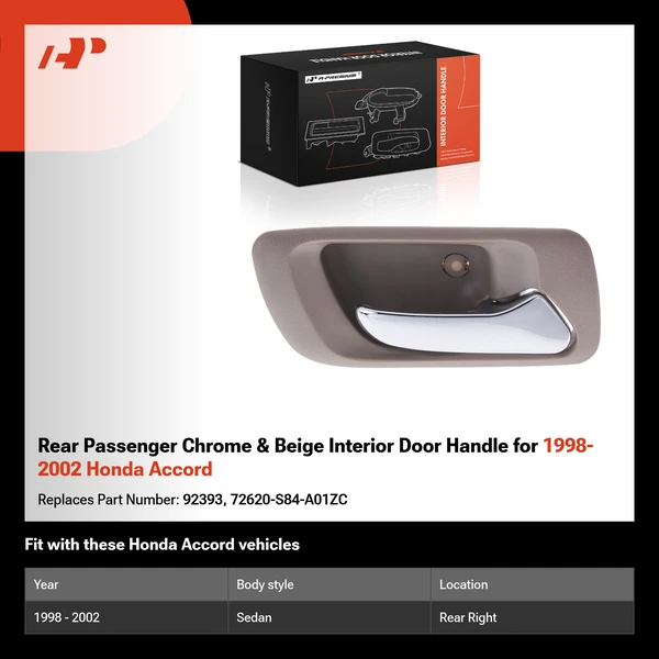 Rear Passenger Chrome & Beige Interior Door Handle for 1998-2002 Honda Accord