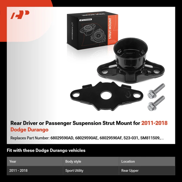 Rear Driver or Passenger Suspension Strut Mount for 2011-2018 Dodge Durango