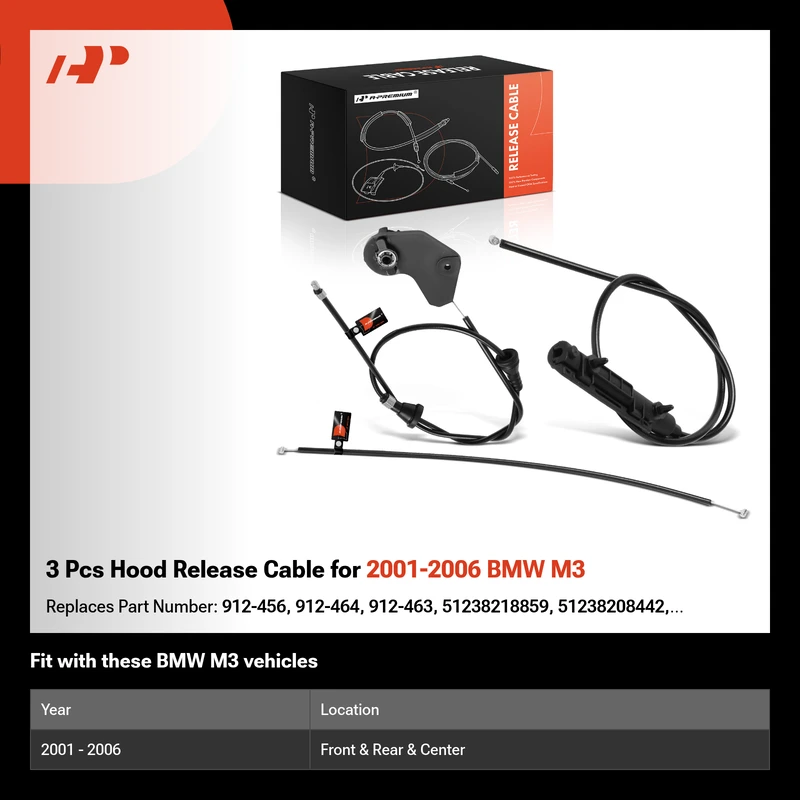 3 Pcs Hood Release Cable for 2001-2006 BMW M3