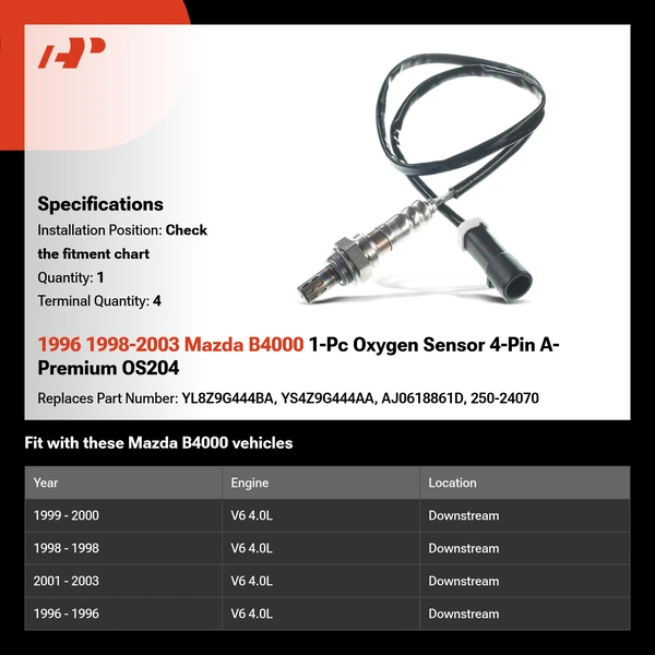 1996 1998-2003 Mazda B4000 1-Pc Oxygen Sensor 4-Pin A-Premium OS204