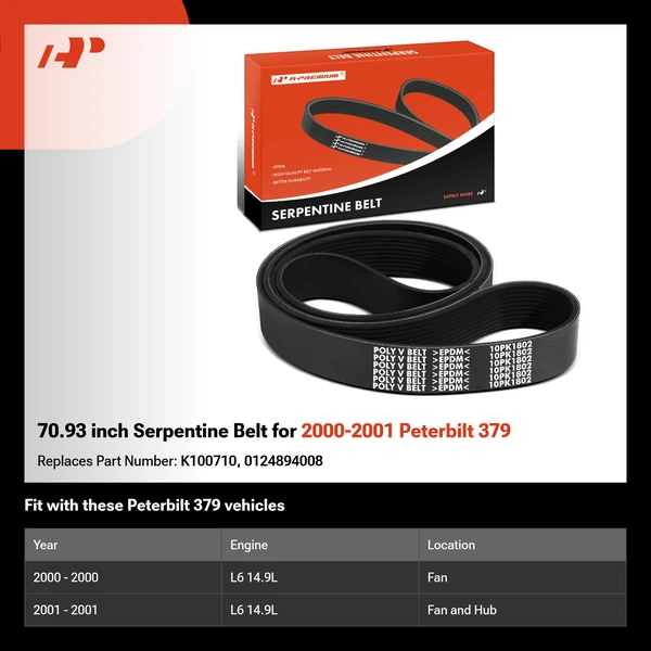 70.93 inch Serpentine Belt for 2000-2001 Peterbilt 379