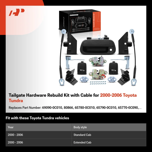 Tailgate Hardware Rebuild Kit with Cable for 2000-2006 Toyota Tundra