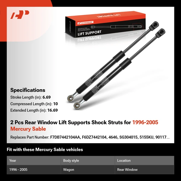 2 Pcs Rear Window Lift Supports Shock Struts for 1996-2005 Mercury Sable