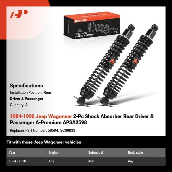 1984-1990 Jeep Wagoneer 2-Pc Shock Absorber Rear Driver & Passenger A-Premium APSA2598