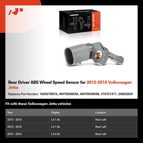 Rear Driver ABS Wheel Speed Sensor for 2015-2016 Volkswagen Jetta