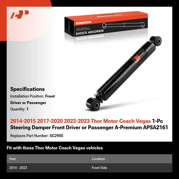 2014-2015 2017-2020 2022-2023 Thor Motor Coach Vegas 1-Pc Steering Damper Front Driver or Passenger A-Premium APSA2161