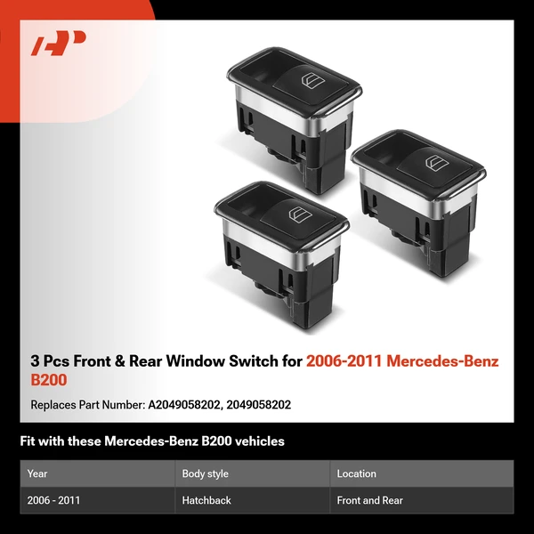 3 Pcs Front & Rear Window Switch for 2006-2011 Mercedes-Benz B200