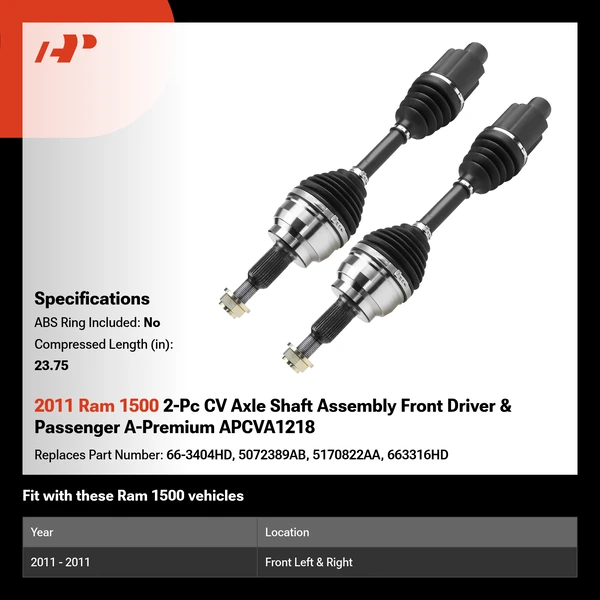 2011 Ram 1500 2-Pc CV Axle Shaft Assembly Front Driver & Passenger A-Premium APCVA1218
