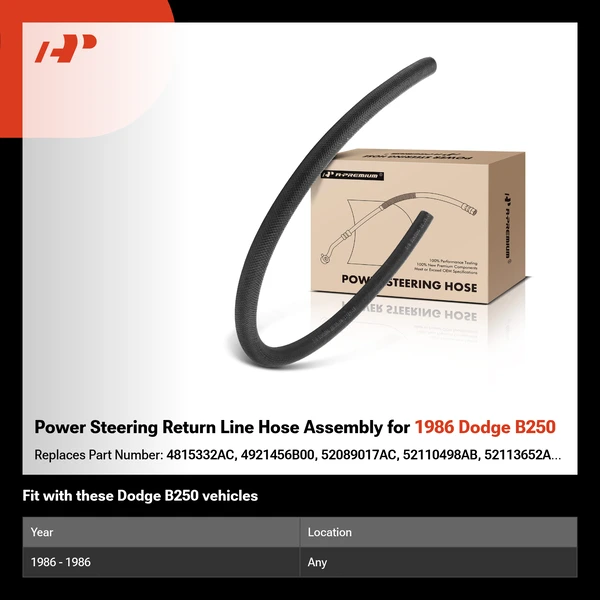 Power Steering Return Line Hose Assembly for 1986 Dodge B250