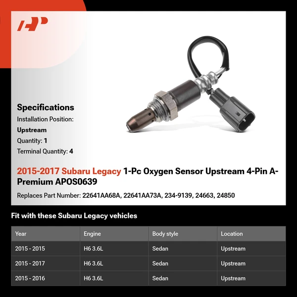 2015-2017 Subaru Legacy 1-Pc Oxygen Sensor Upstream 4-Pin A-Premium APOS0639