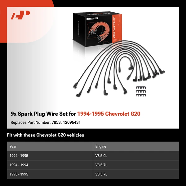 9x Spark Plug Wire Set for 1994-1995 Chevrolet G20