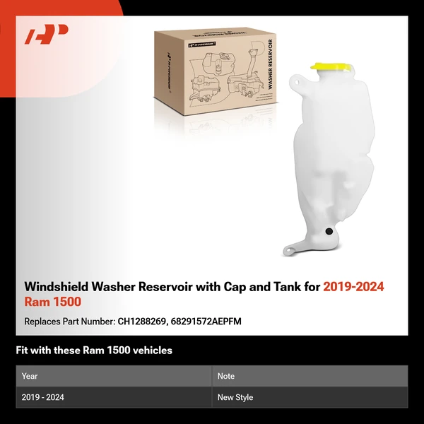 Windshield Washer Reservoir with Cap and Tank for 2019-2024 Ram 1500