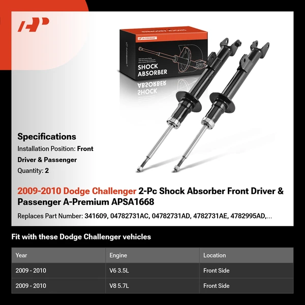 2009-2010 Dodge Challenger 2-Pc Shock Absorber Front Driver & Passenger A-Premium APSA1668