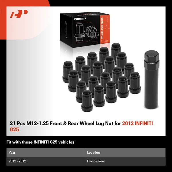 21 Pcs M12-1.25 Front & Rear Wheel Lug Nut for 2012 INFINITI G25
