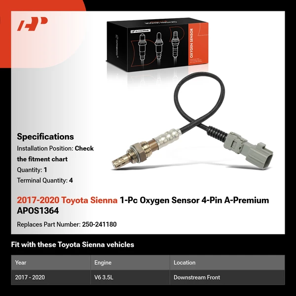 2017-2020 Toyota Sienna 1-Pc Oxygen Sensor 4-Pin A-Premium APOS1364