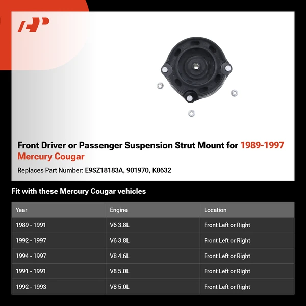 Front Driver or Passenger Suspension Strut Mount for 1989-1997 Mercury Cougar
