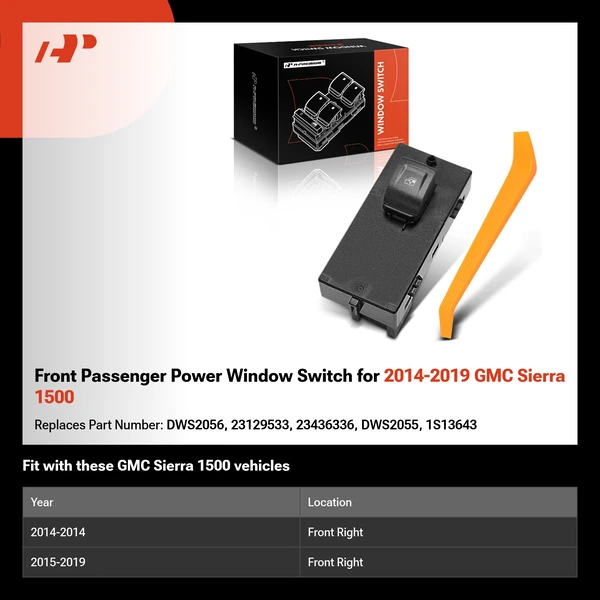 Front Passenger Power Window Switch for 2014-2019 GMC Sierra 1500