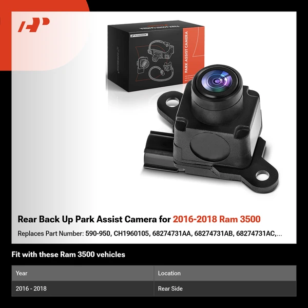 Rear Back Up Park Assist Camera for 2016-2018 Ram 3500