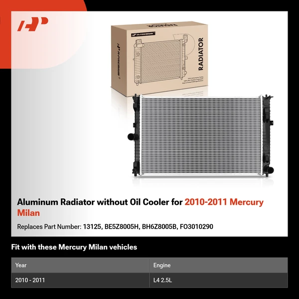 Aluminum Radiator without Oil Cooler for 2010-2011 Mercury Milan
