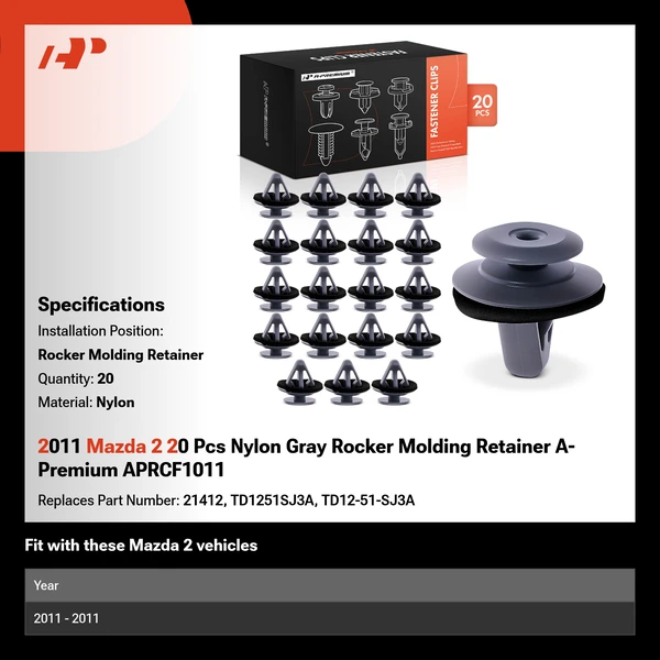2011 Mazda 2 20 Pcs Nylon Gray Rocker Molding Retainer A-Premium APRCF1011