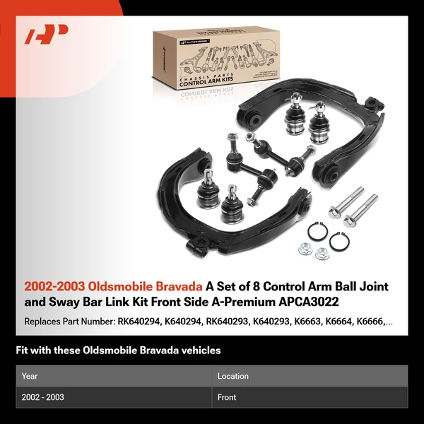 2002-2003 Oldsmobile Bravada A Set of 8 Control Arm Ball Joint and Sway Bar Link Kit Front Side A-Premium APCA3022
