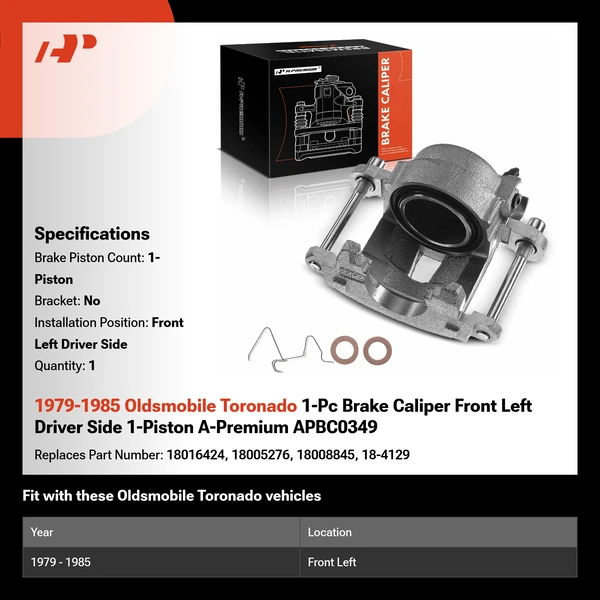 1979-1985 Oldsmobile Toronado 1-Pc Brake Caliper Front Left Driver Side 1-Piston A-Premium APBC0349