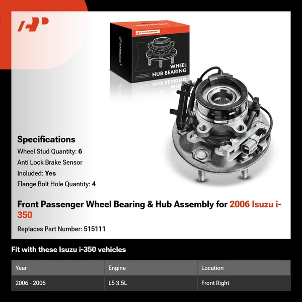 Front Passenger Wheel Bearing & Hub Assembly for 2006 Isuzu i-350
