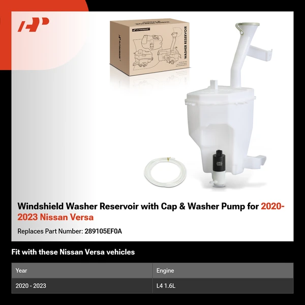 Windshield Washer Reservoir with Cap & Washer Pump for 2020-2023 Nissan Versa