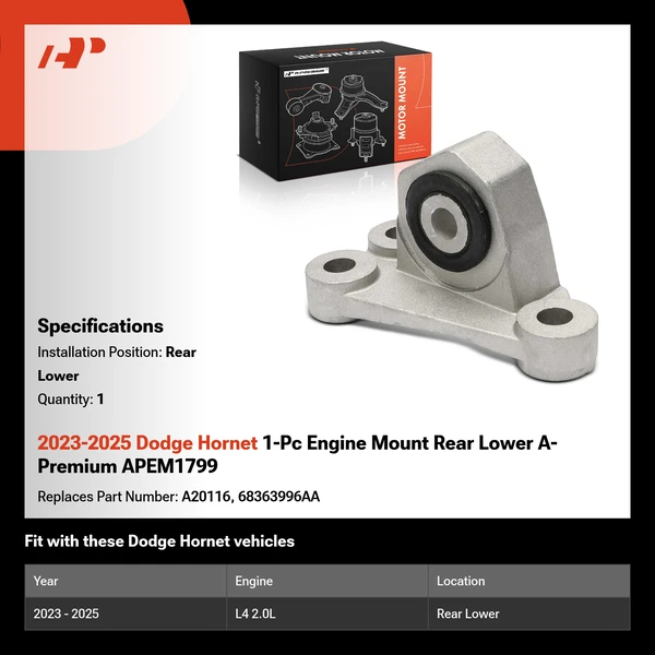 2023-2025 Dodge Hornet 1-Pc Engine Mount Rear Lower A-Premium APEM1799