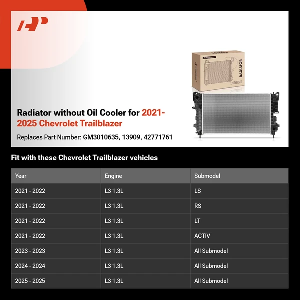 Radiator without Oil Cooler for 2021-2025 Chevrolet Trailblazer